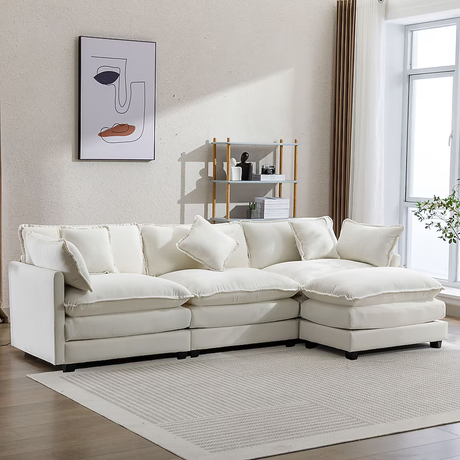 Nestfair 112.2-in Modern Beige Chenille Sofa | Lowe's