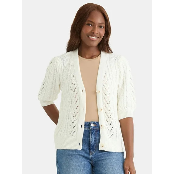 Time and Tru Women's Short Sleeve Boyfriend Cardigan, Lightweight, Sizes XS-XXXL | Walmart (US)