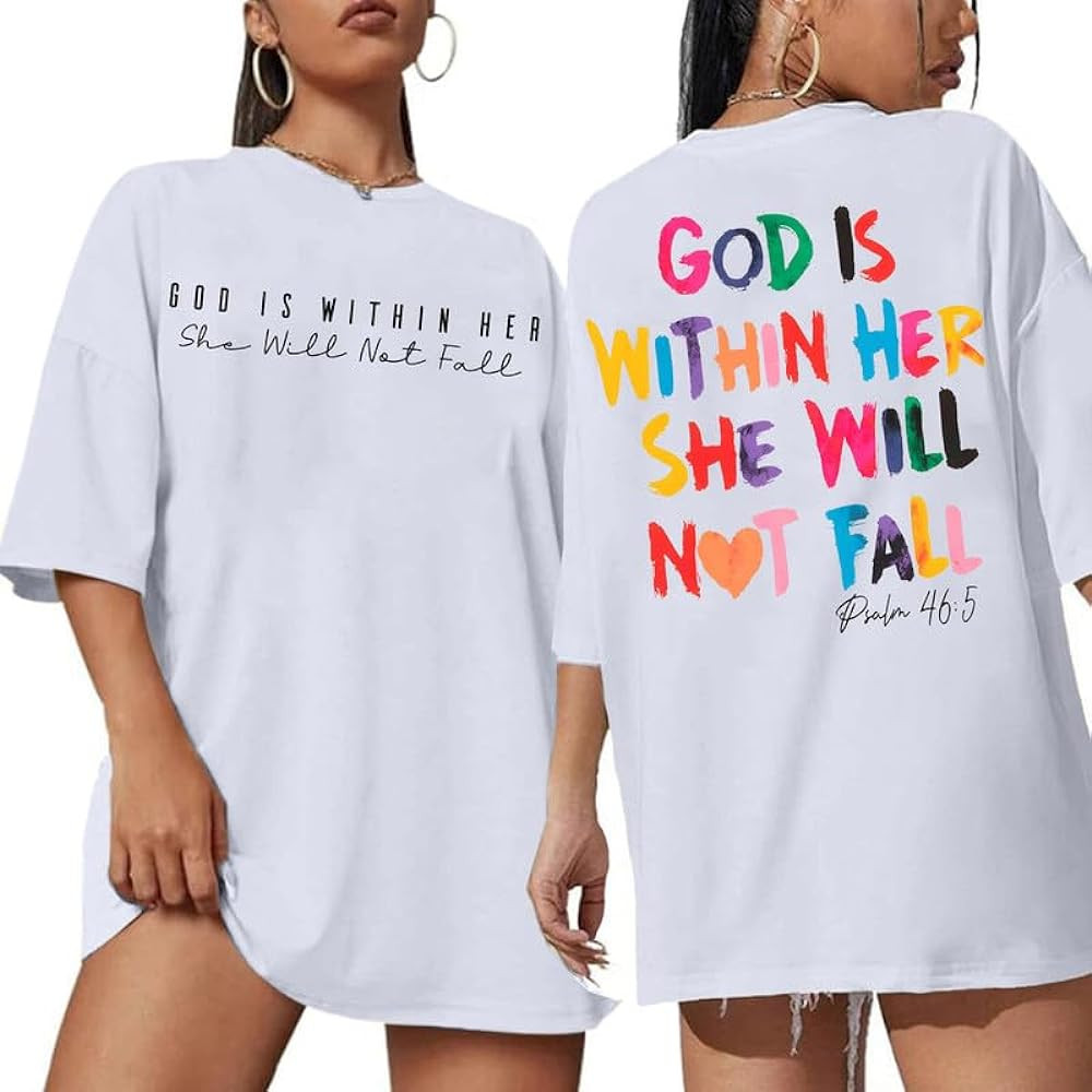 Jinluth Oversized Christian Shirts for Women Jesus Faith Shirt Bible Verse T Shirt God is Within ... | Amazon (US)