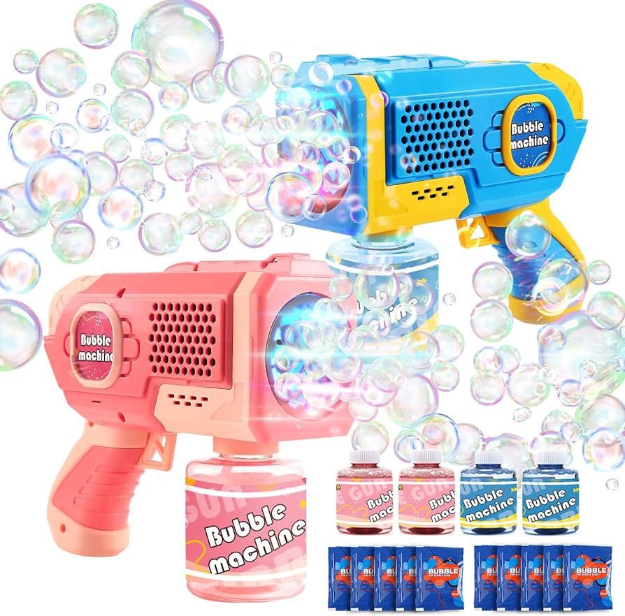 EagleStone 2 Pack Bubble Gun Machine for Kids, Automatic Light Up Bubble Blower with 4 Bottles 10... | Amazon (US)