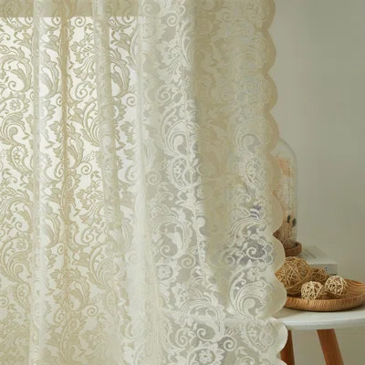 Beige Lace Sheer Curtains 84 Inch Vintage Floral Sheer Window Curtain Panels Romantic Light Filtering Beige Drapes Window Treatment Sets Rod Pocket 2 | Wayfair North America