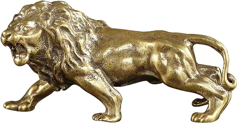 ALHBEJT Chinese Handmade Brass Lion Statue Home Decor Animal Figurines for Living Room Bedroom Ho... | Amazon (US)