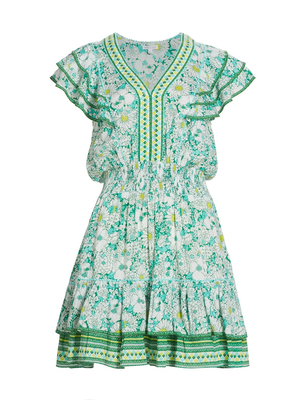 Women's Camila Floral Ruffled Minidress - Green Mid Seventies Garden - Size XS | Saks Fifth Avenue