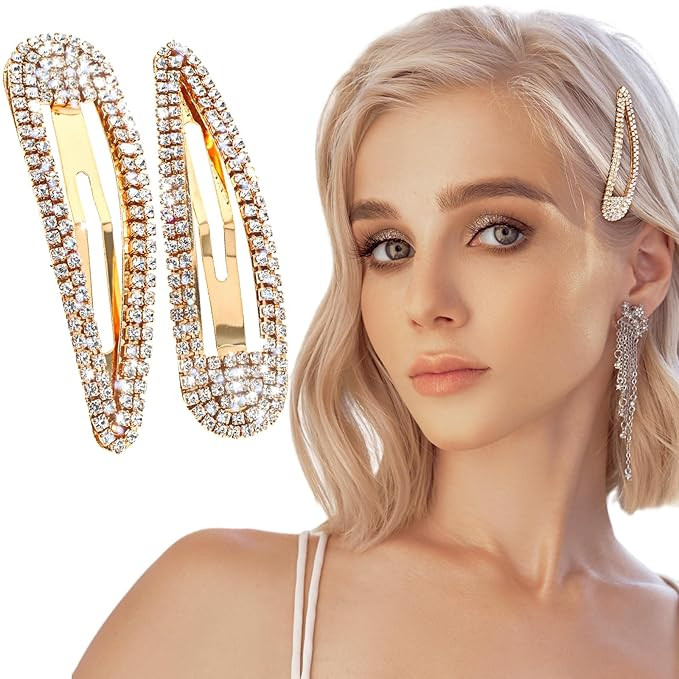 2Pcs Rhinestone Hair Clips Metal Snap Hairpins Bling Crystal Hair Barrettes Glitter French Barret... | Amazon (US)