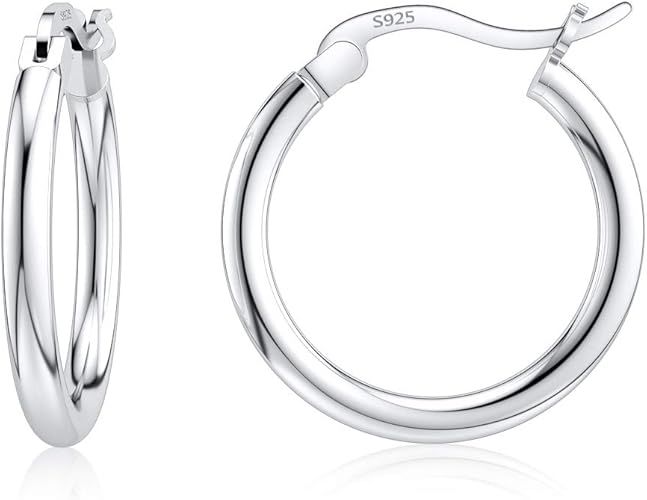 JIAYIQI Sterling Silver Hoop Earrings 18K White Gold Plated Silver Circle Endless Earrings Hoops ... | Amazon (US)