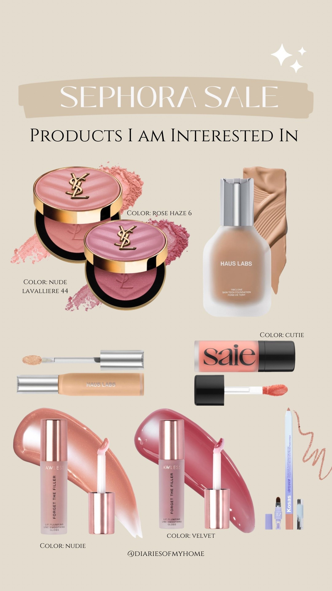 Sephora Sale: products I do not have but am interested in trying! 🫶🏼

sephora sale, sale finds, beauty, skincare, makeup, sale alert, saie, YSL blush, lawless, haus labs, kosas, lip liner, blushes, foundation 

#LTKFindsUnder50 #LTKSaleAlert #LTKSeasonal