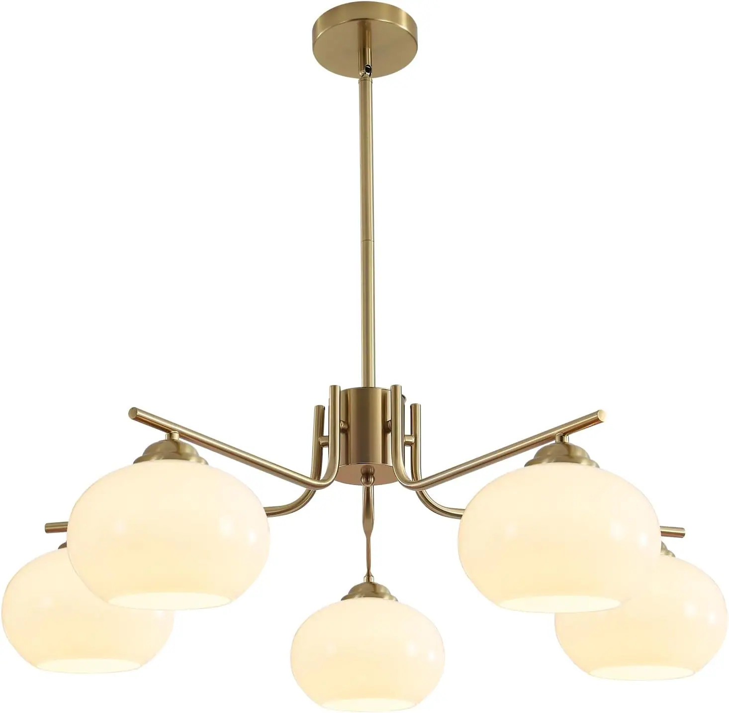 KCO Lighting 5-Light Globe Flush Mount Sputnik Chandelier Modern Brass Gold Pendant Lighting Fixture Milk Glass Ball Kitchen Island Chandelier Dining | Lowe's