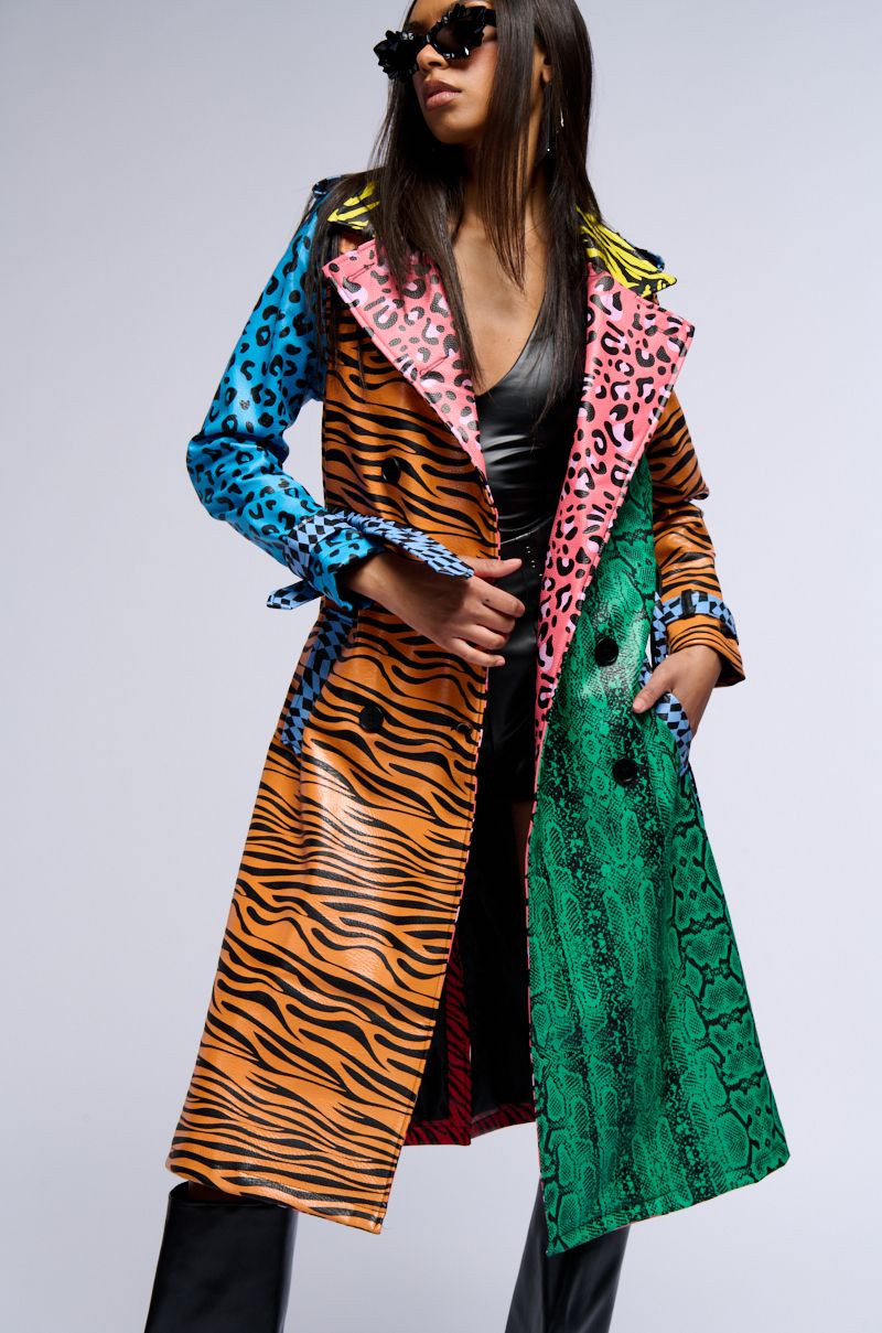 ARTY PATCHWORK FAUX LEATHER TRENCH | AKIRA