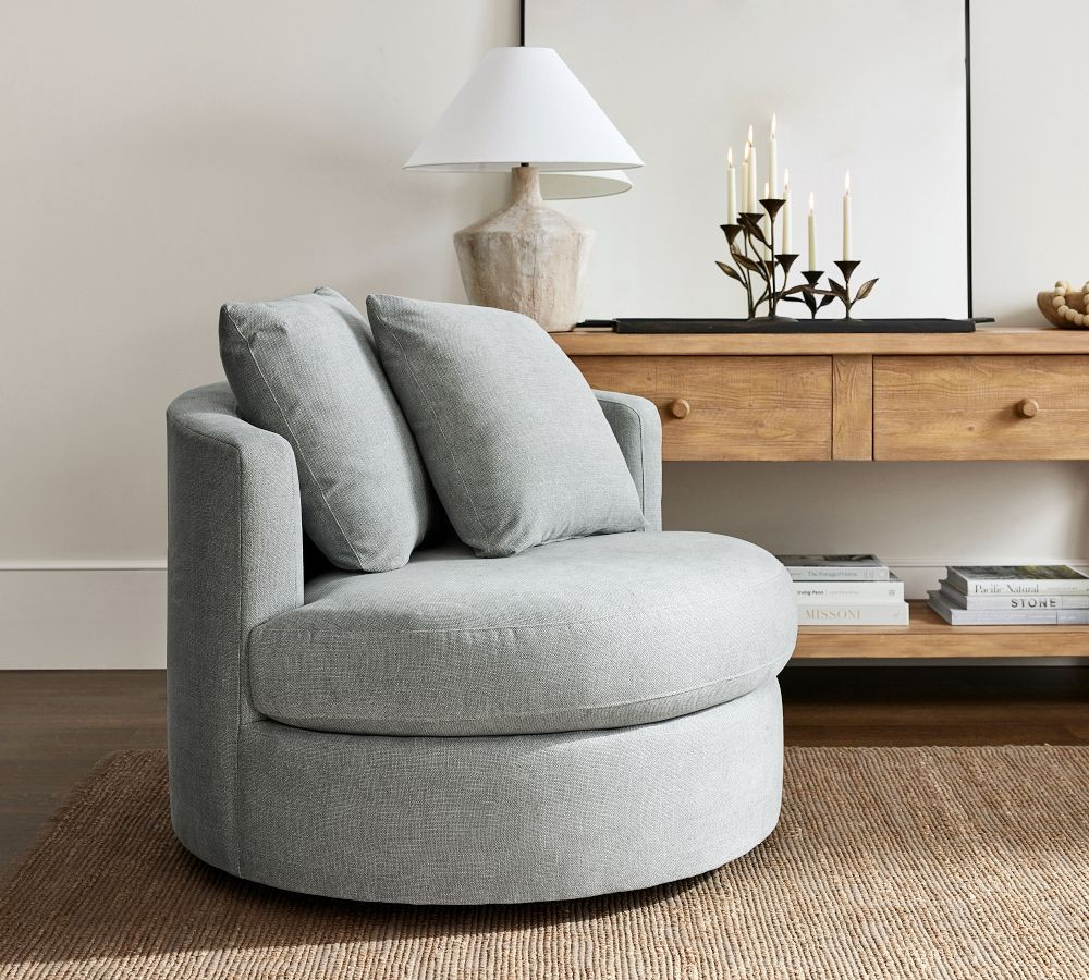 Balboa Upholstered Swivel Armchair | Pottery Barn (US)
