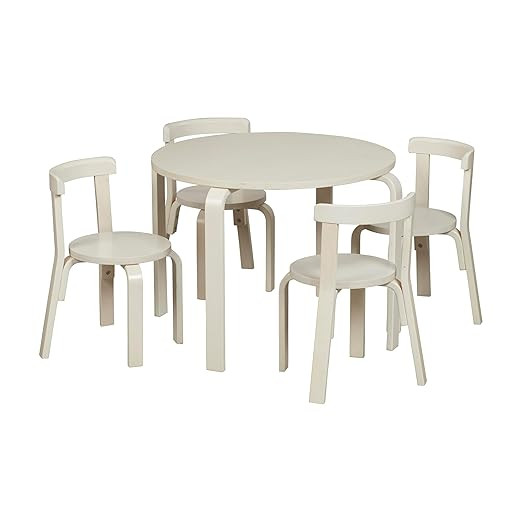 ECR4Kids Bentwood Round Table and Curved Back Chair Set, Kids Furniture, White Wash, 5-Piece | Amazon (US)