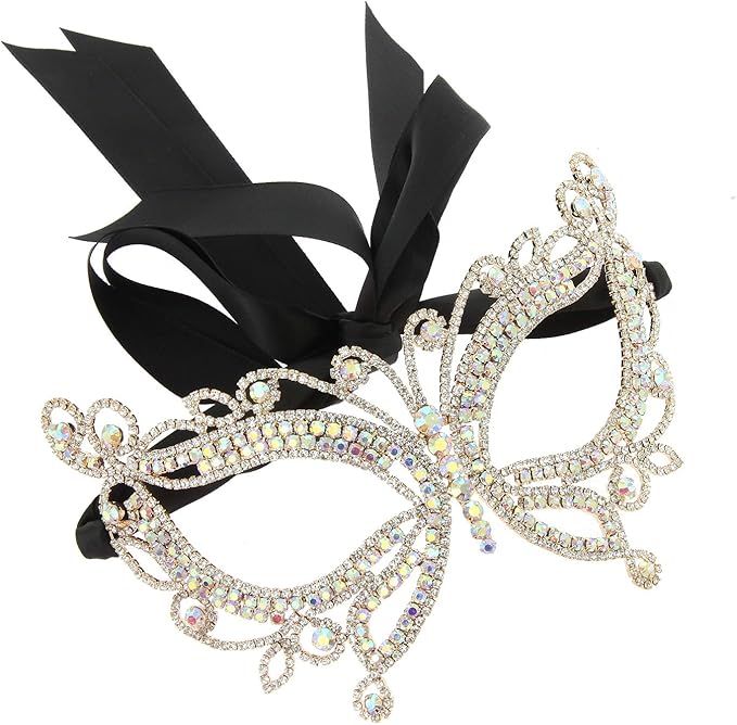 Sparkling Austrian Crystal Rhinestone Masquerade Mardi Gras Ball Venetian Butterfly Mask with Sat... | Amazon (US)