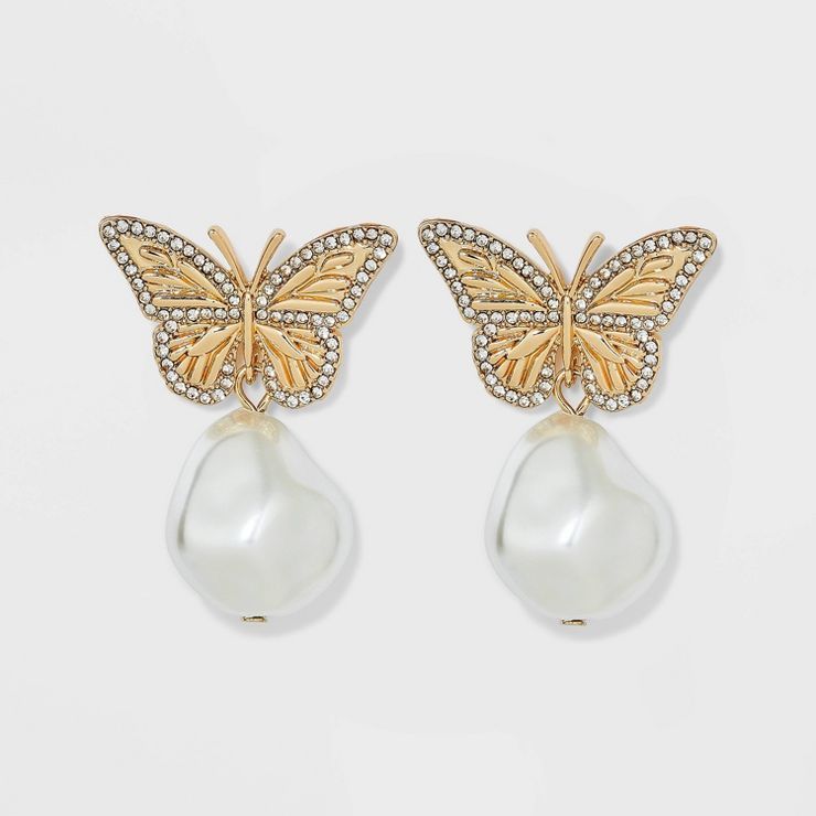 SUGARFIX by BaubleBar Crystal Wings Butterfly Drop Earrings - Gold | Target