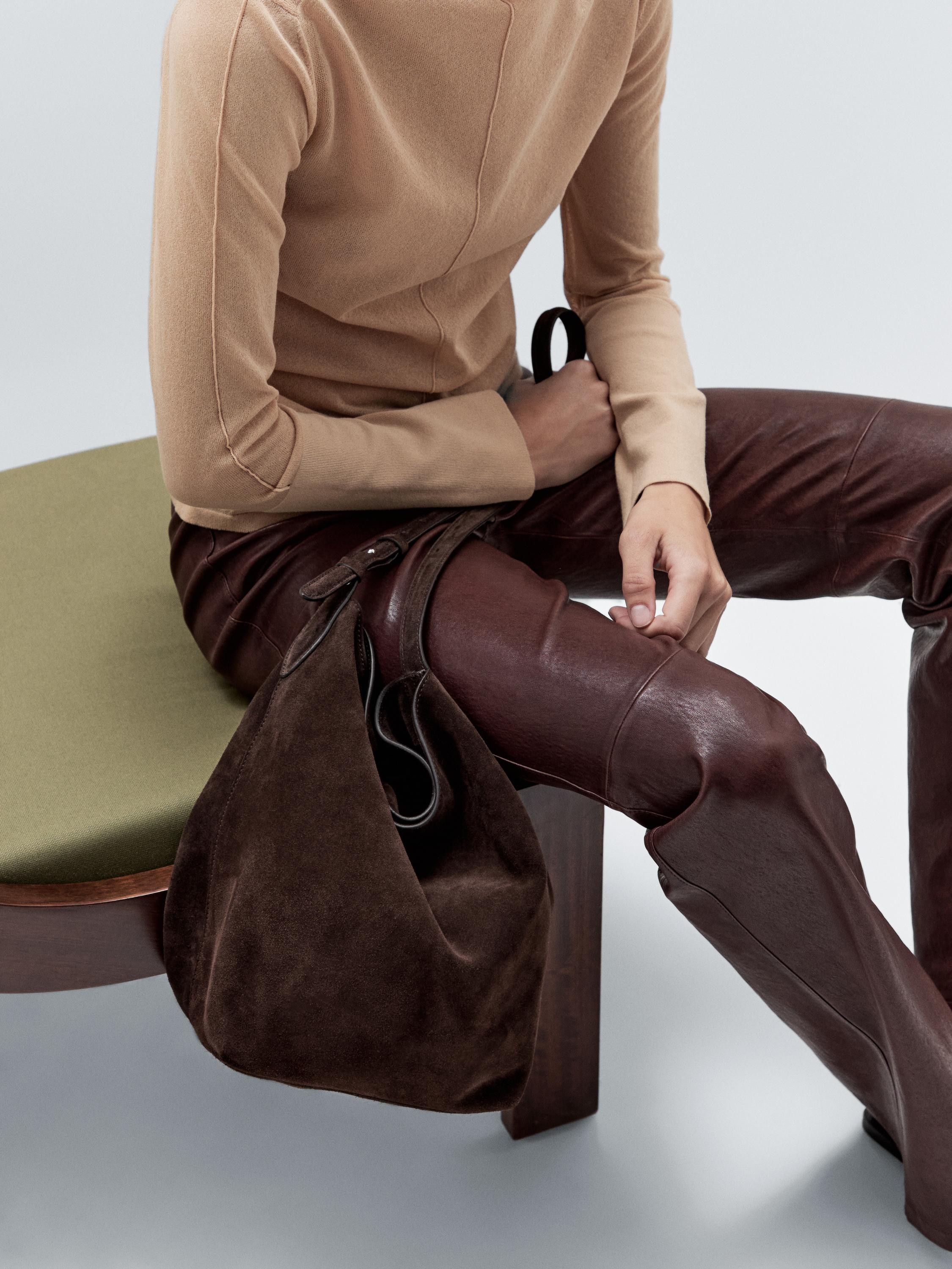 Split suede leather bucket bag | Massimo Dutti UK