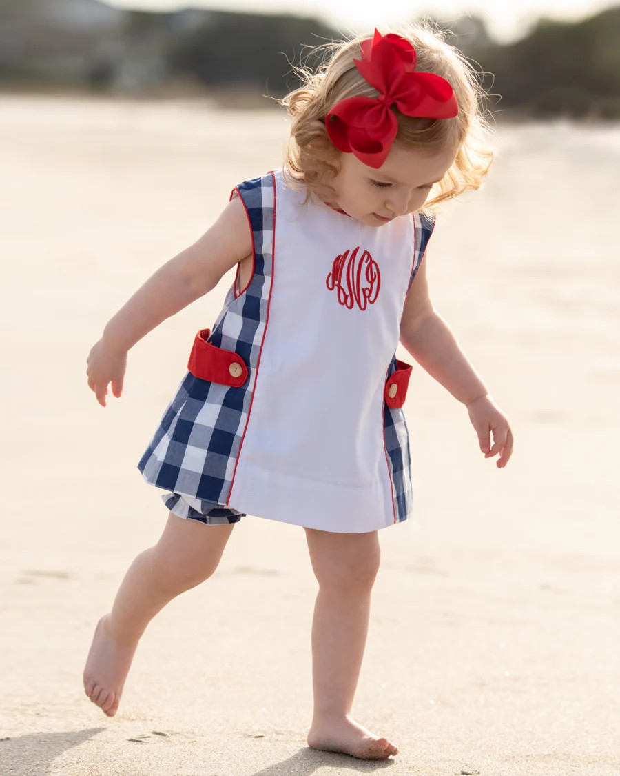 Classic Navy and Red Check Girls Bloomer Set | Smockingbird Kids