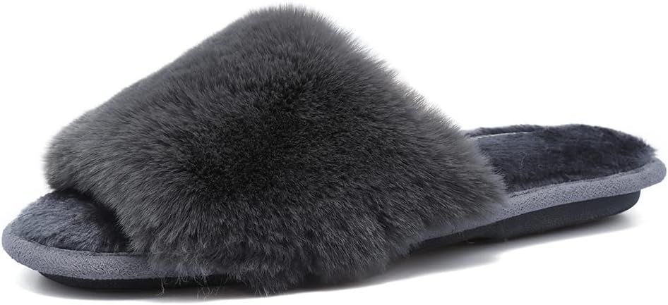 FANTURE Women's Furry Faux Fur Slippers Cozy Memory Foam House Slippers Soft Comfy Flat Slide San... | Amazon (US)