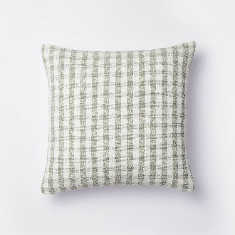 Square Slub Gingham Decorative Throw Pillow White/Light Teal Green - Threshold&#8482; designed wi... | Target