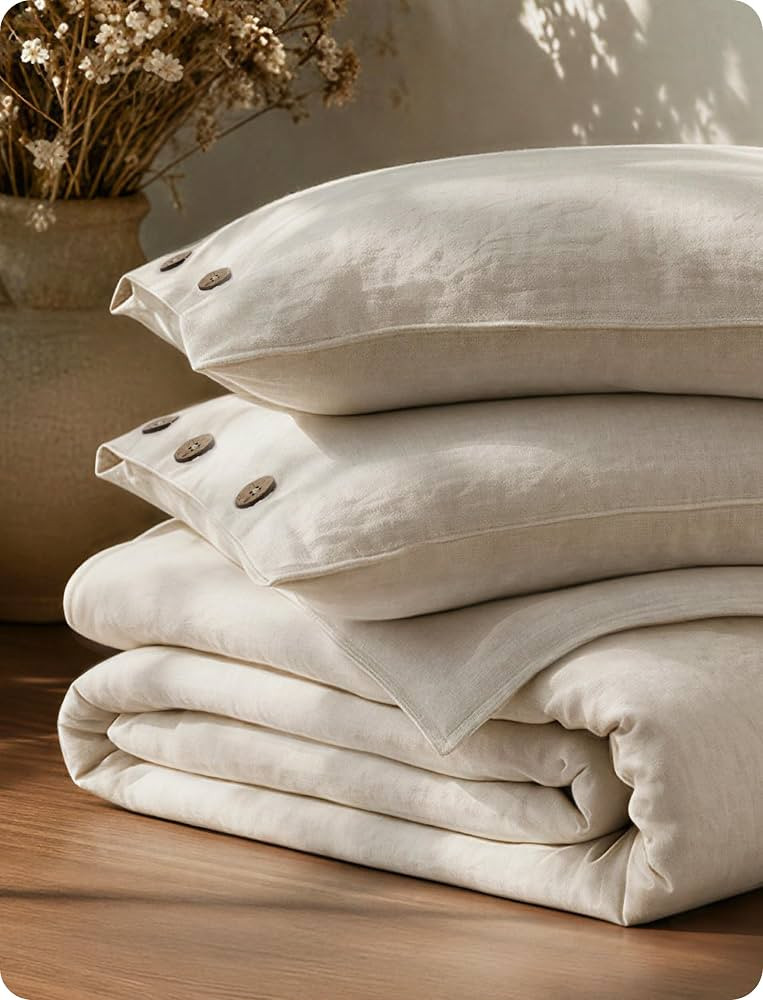 Bedsure PureWoven Linen Duvet Cover Queen, Linen Cotton Blend, Linen Color | Amazon (US)