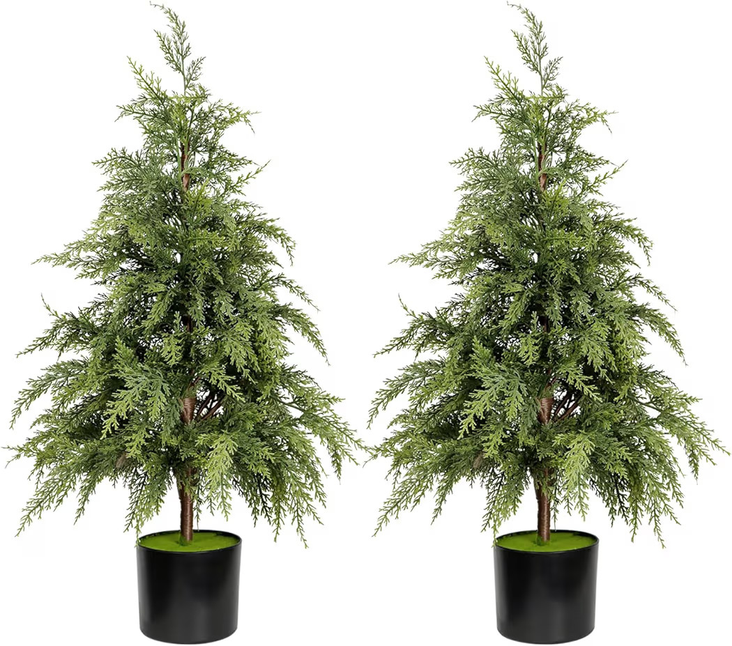 3FT Artificial Cedar Topiary Trees for Front Porch Decor Realistic Xmas Tree Shrubs Faux Cypress ... | Amazon (US)