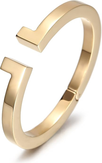 Cuff Bracelet with CZ for Women Stainless Steel Metal and Spring-Clasp Gold Silver Black Plated C... | Amazon (US)