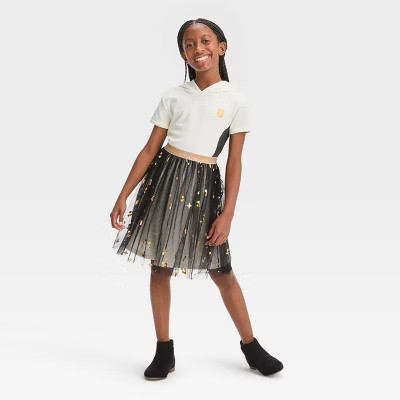 Girls' Squishmallows Cat Hooded Dress - White/Black | Target