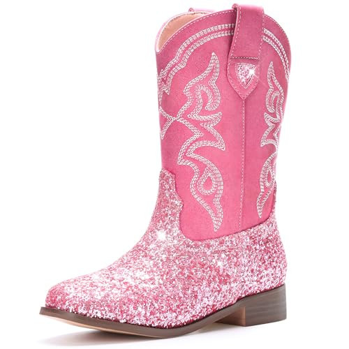 Choiran Toddler Girls Cowboy Boots - Cowgirl Western Boot for Kids Sparkle Glitter Mid Calf Riding Shoes Little/Big Kid | Amazon (US)