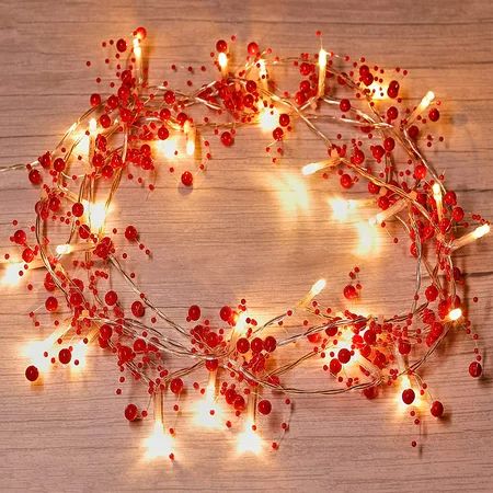 6.56FT 20 LED Christmas String Lights Battery Operated for Christmas Decoration - 2 Light Modes Christmas Lighted Red Berry Garland for Christmas Tree Fireplace Decoration Indoor Outdoor | Walmart (US)