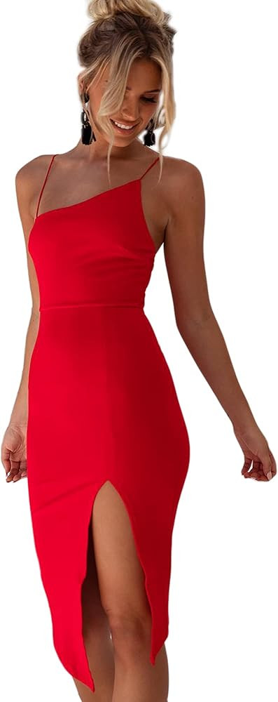 Clubwear for Women Sexy Backless Party Dress Bodycon Side Split Midi Dress | Amazon (US)