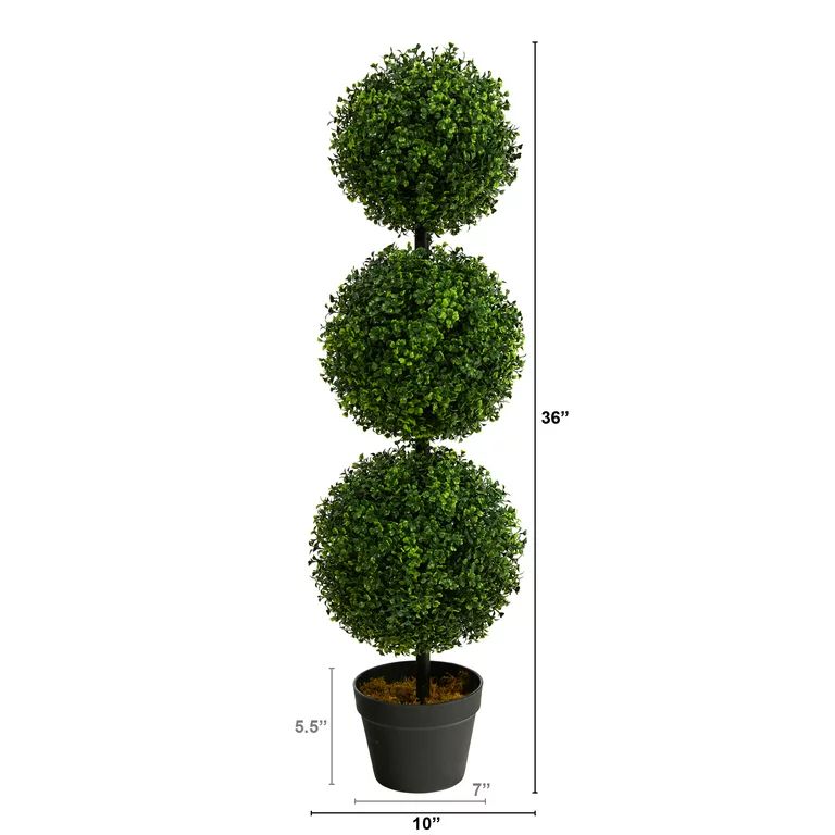 Nearly Natural 3' Boxwood Triple Ball Topiary Artificial Tree (Indoor/Outdoor), Green | Walmart (US)