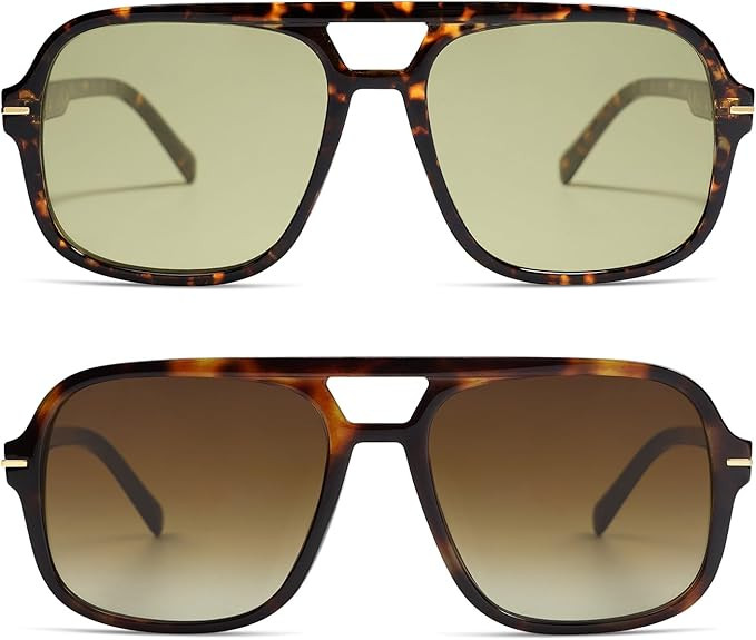 Retro Trendy Square Aviator Sunglasses Womens Mens 70s Classic Vintage Oversized Sun Glasses AR82... | Amazon (US)