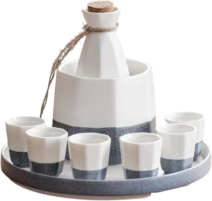 Luxury Japanese Sake Set with Warmer | 9 PC | Premium Ceramic Sake Set | 6 Sake Cups, 1 Tray, 1 S... | Amazon (US)