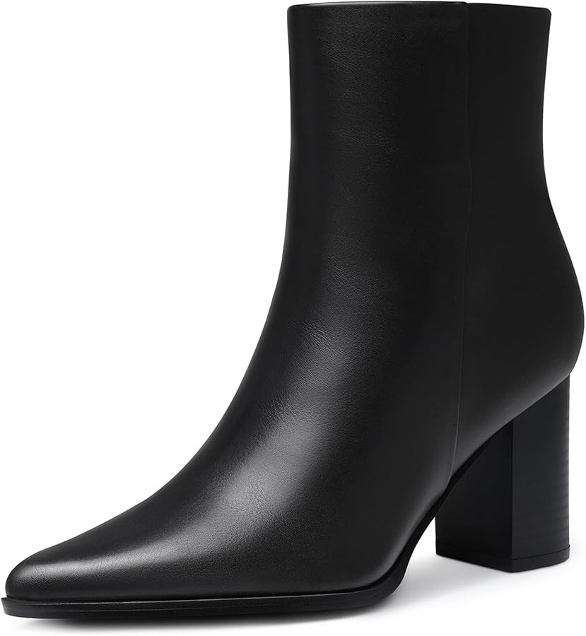 Women Heel Ankle Boots: 3.2 In Chunky Heels, Fashion Pointed Toe Short Boots, Fall Winter Booties... | Amazon (US)