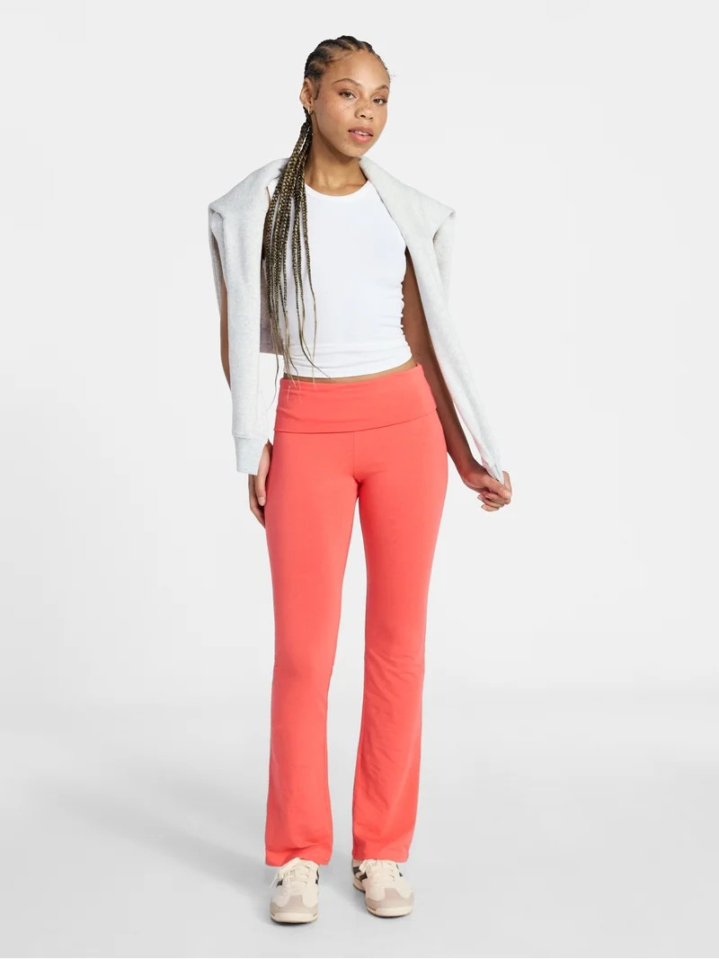 No Boundaries Flare Pants with Foldover Waistband, 32'' Inseam, Women's XS-XXL | Walmart (US)