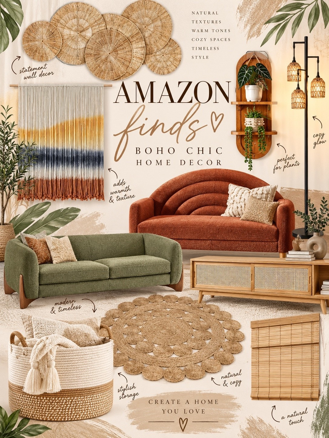 Boho chic, but make it Amazon. 🤎🌿 Spruce up any space with warm woods, woven textures, earthy tones, and cozy details that instantly bring that relaxed boho feel into your home.

From rattan lighting and natural wall decor to textured rugs, baskets, furniture, and cozy accents, these Amazon finds are perfect for giving your space a fresh new look. ✨

#LTKHome #LTKmomlife #LTKU