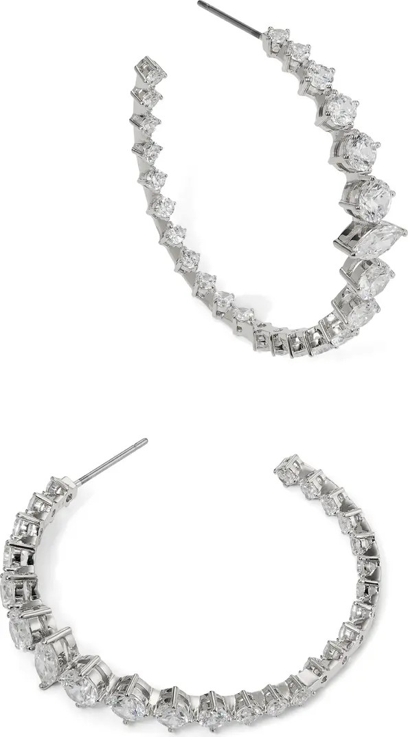 Nadri Graduated Cubic Zirconia Inside Out Hoop Earrings | Nordstrom | Nordstrom