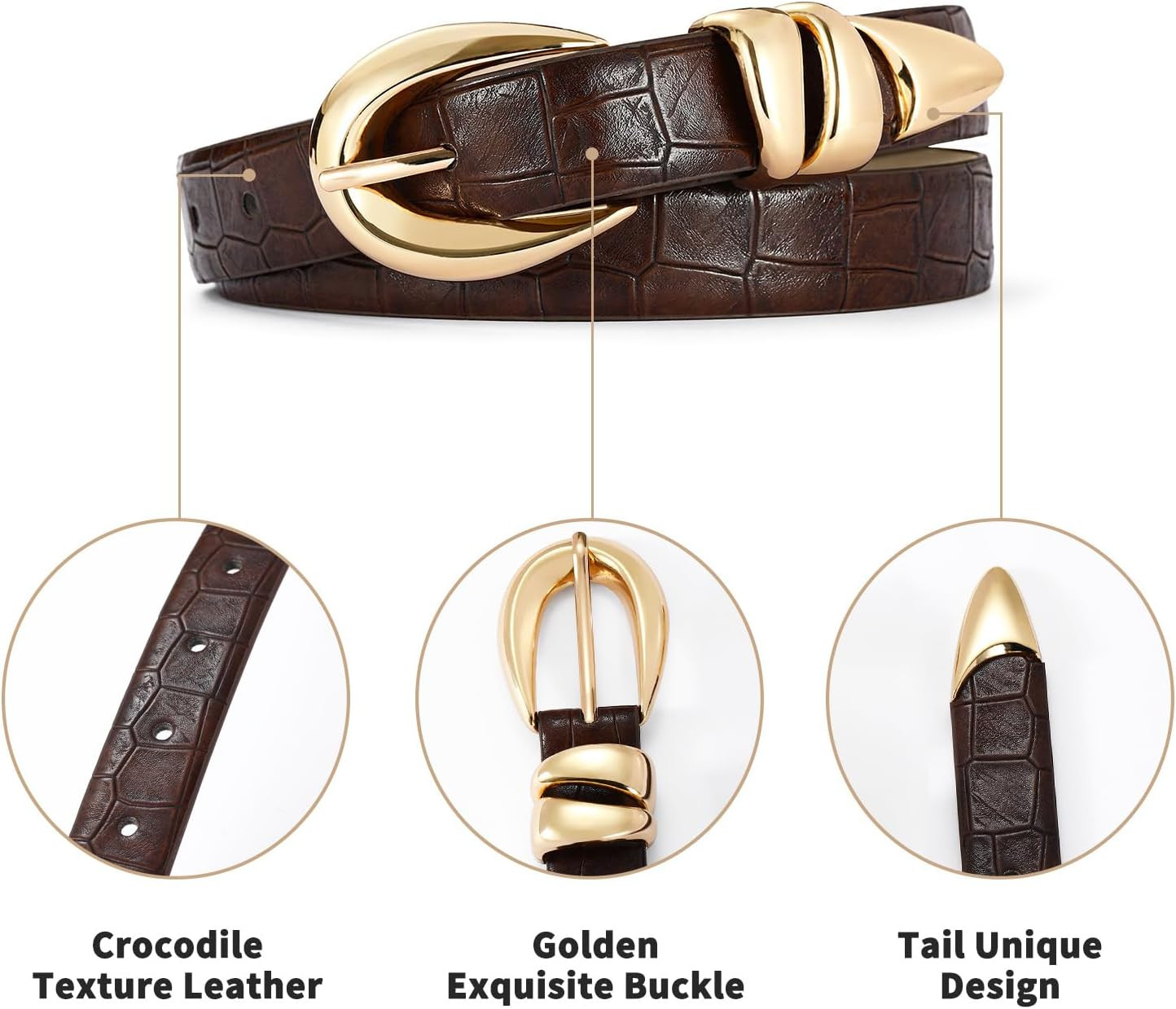 Leather Belt for Women Stylish Design with Gold Buckle | Amazon (US)