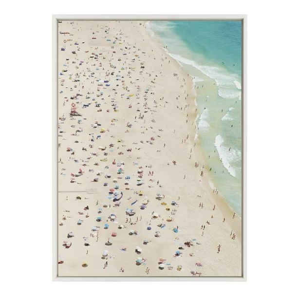 Kate and Laurel Sylvie Crowded Beach from Above Framed Canvas Wall Art by Amy Peterson, 28x38 Whi... | Walmart (US)