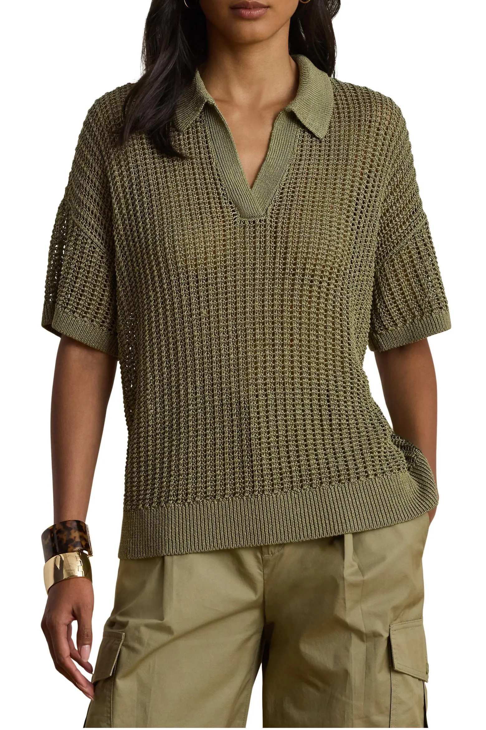 Lauren Ralph Lauren Linen Blend Knit Polo (Women) | Nordstrom | Nordstrom