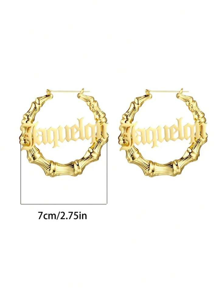 Personalized 70mm Big Bohemian Style Bamboo Hoop Earrings, Custom Name Bamboo Hoop Stainless Stee... | SHEIN