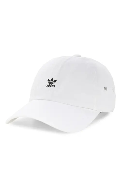 adidas Originals Mini Trefoil Relaxed Strap Back Hat in White/Black at Nordstrom | Nordstrom