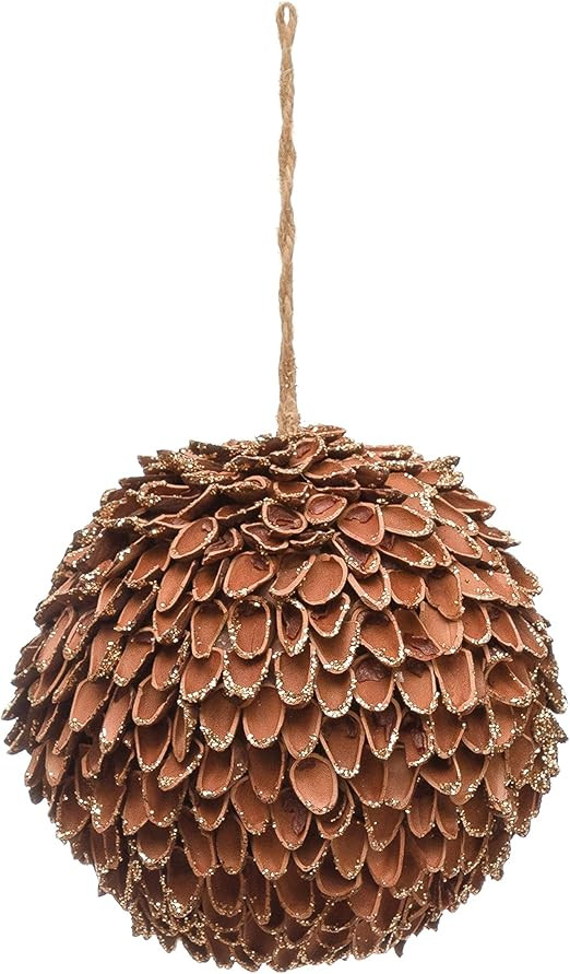 Creative Co-Op 4-1/2" Round Pinecone Ball w/Gold Glitter Tips, Natural Ornaments | Amazon (US)