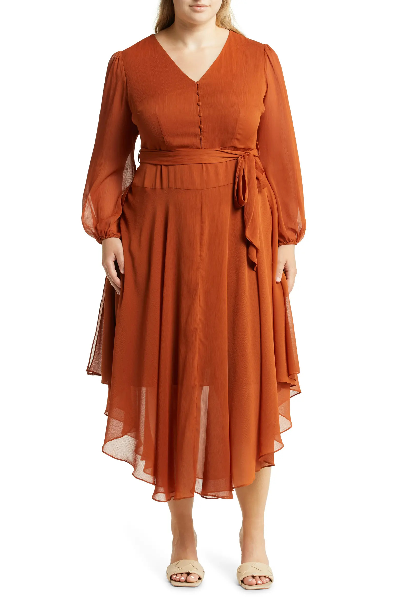 Long Sleeve Handkerchief Hem Maxi Dress | Nordstrom