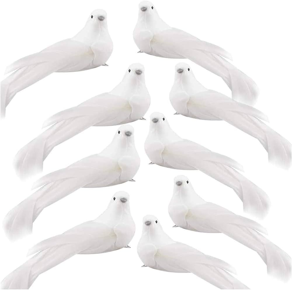 KLEWEE 12 Pack Artificial Bird Ornaments White Feathered Christmas Artificial Doves Birds Clip on... | Amazon (US)