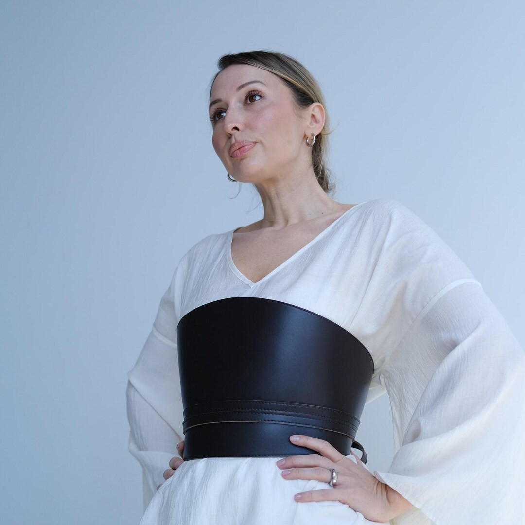 Black Obi Corset Belt: Wide Vegan Leather Waist Fashion - Etsy | Etsy (US)