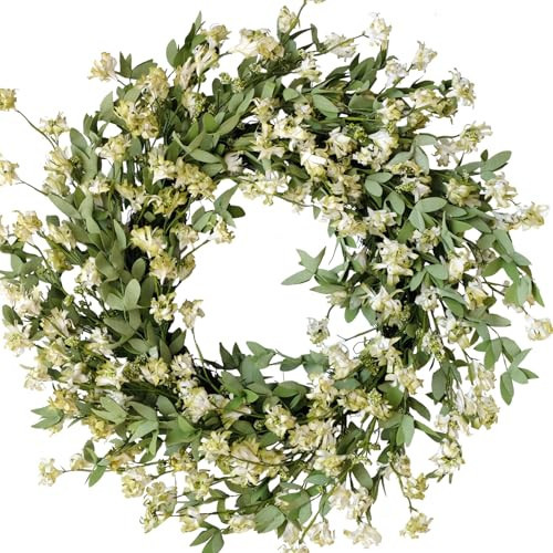 Forsythia Flowers Wreath with Green Leaves for Front Door, Everyday Artificial Flower Wreath for Indoor Outdoor, Rustic Farmhouse Light Green Color Forsythia Wreath for Home Decor | Amazon (US)