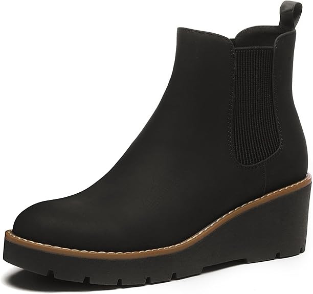 Athlefit Women's Chelsea Wedge Boots Elastic Platform Lug Sole Slip on Wedge Ankle Booties | Amazon (US)
