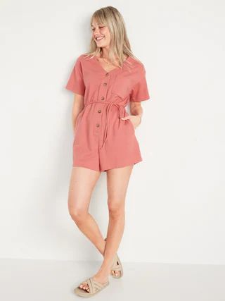 Textured-Knit Utility Short-Sleeve Romper for Women | Old Navy (US)