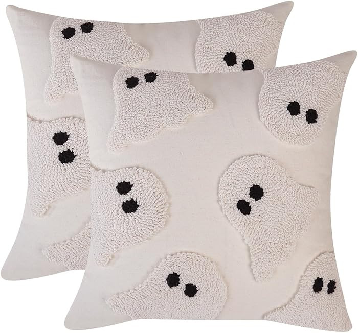 Tosleo Halloween Throw Pillow Covers 18x18 inch Set of 2 Halloween White Ghosts Embroidered Pillo... | Amazon (US)