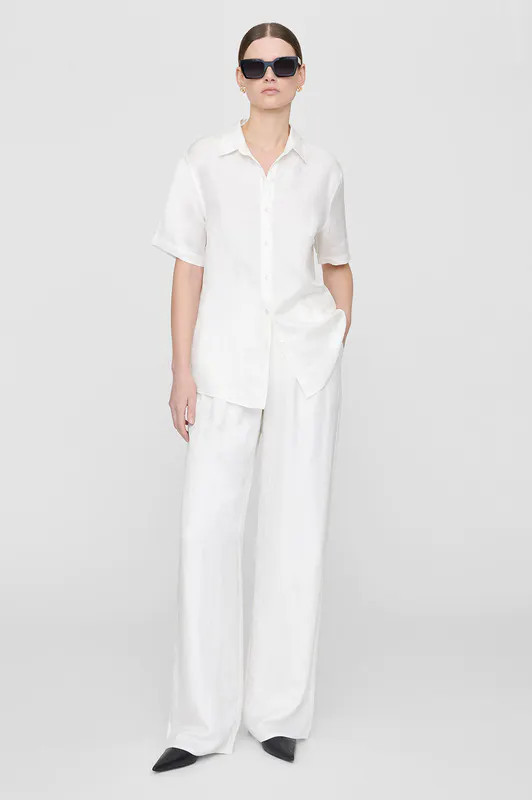 ANINE BING Carrie Pant - White Linen Blend - White - 42 | Verishop