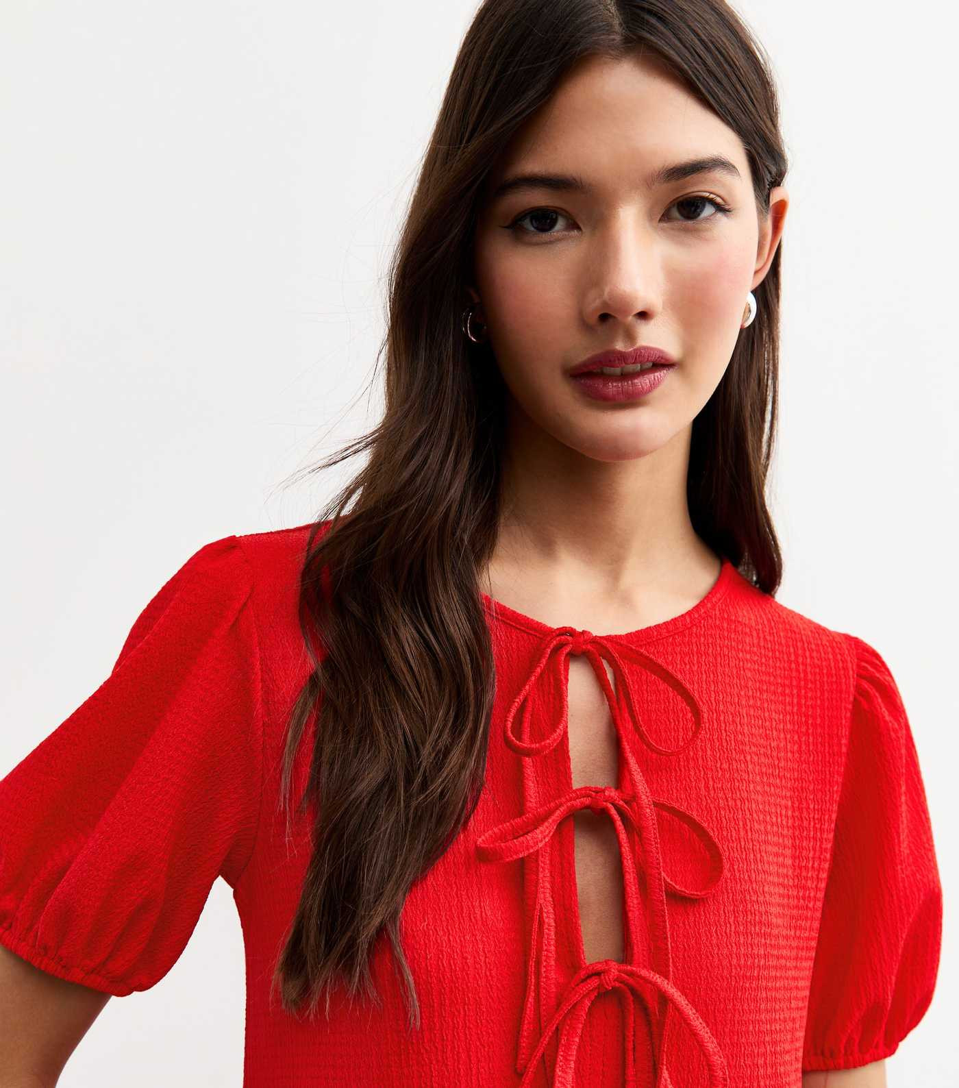 Red Crinkled Texture Tie Front Mini Dress
						
						Add to Saved Items
						Remove from Saved... | New Look (UK)