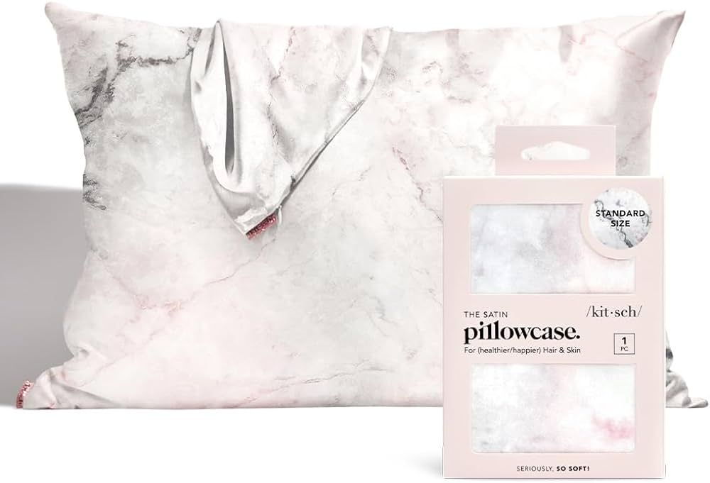 Kitsch Cooling Satin Pillowcase with Zipper for Hair & Skin - Softer Than Silk - Standard Queen (... | Amazon (US)